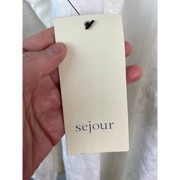 NWT Sejour Women's Size 20W Cream Floral Embroidered Tie Back Mini Shirt Dress - Picture 5 of 7